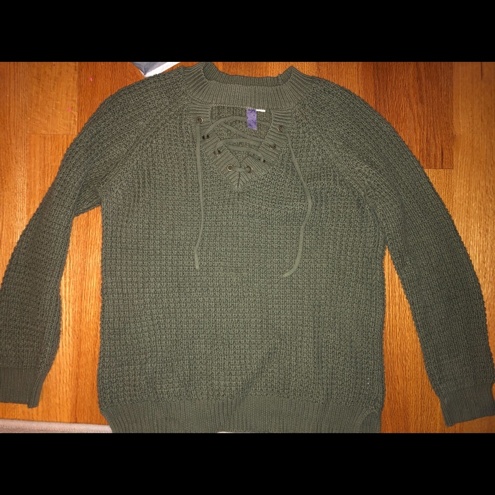 Green Sweater with Crisscross Front